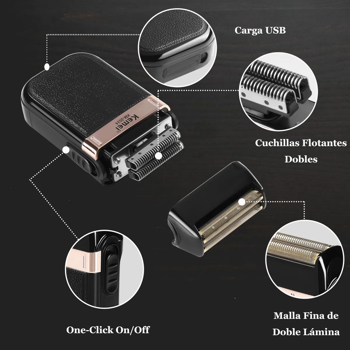 KEMEI Cortapelos profesional, juego de maquinilla de afeitar eléctrica para hombre, cortapelos inalámbrico, kit de corte de pelo con cortapelos USB