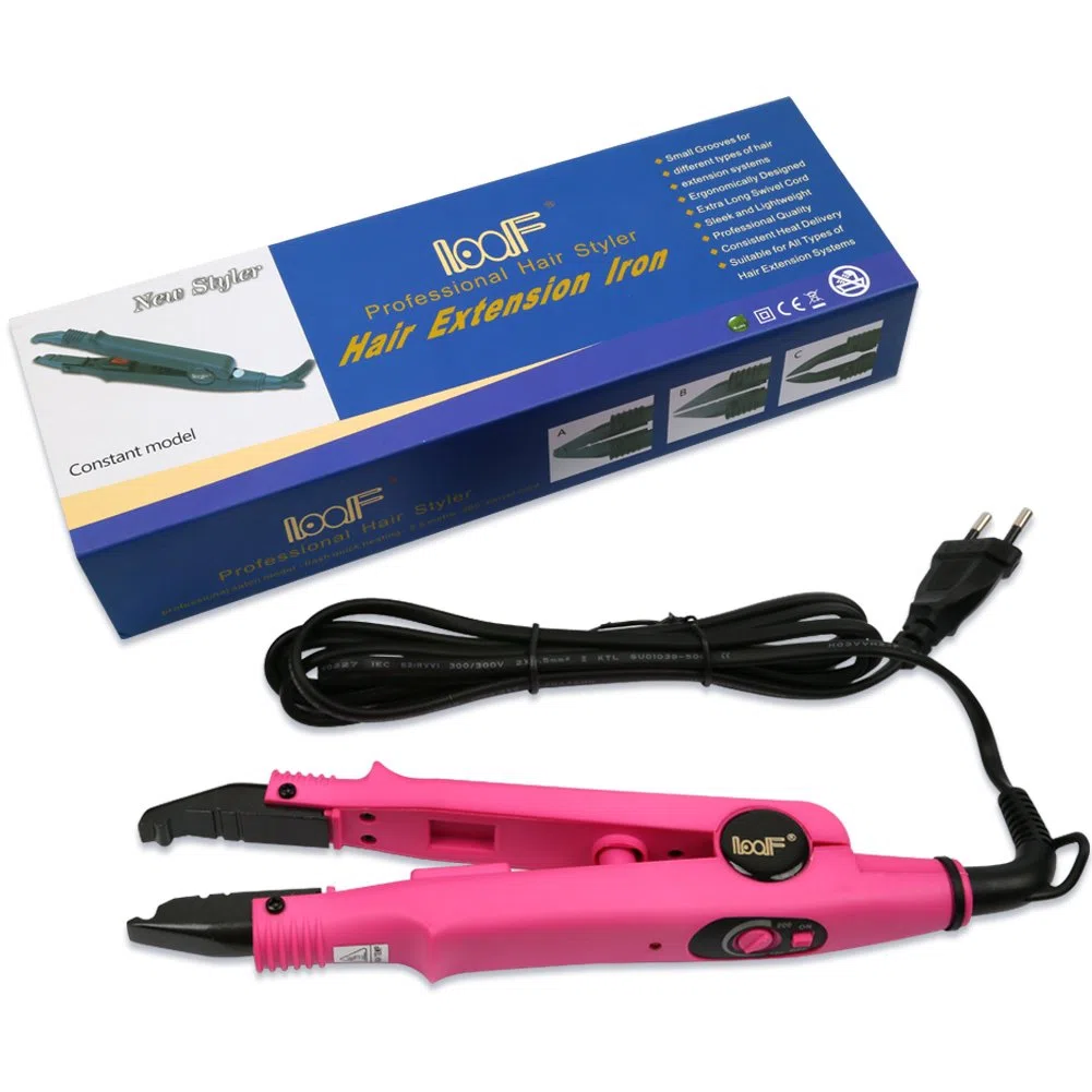 Qliver Plancha de Calor Profesional para la Extensión del Pelo de Las Extensiones de Cabello de Hierro (Rosa)