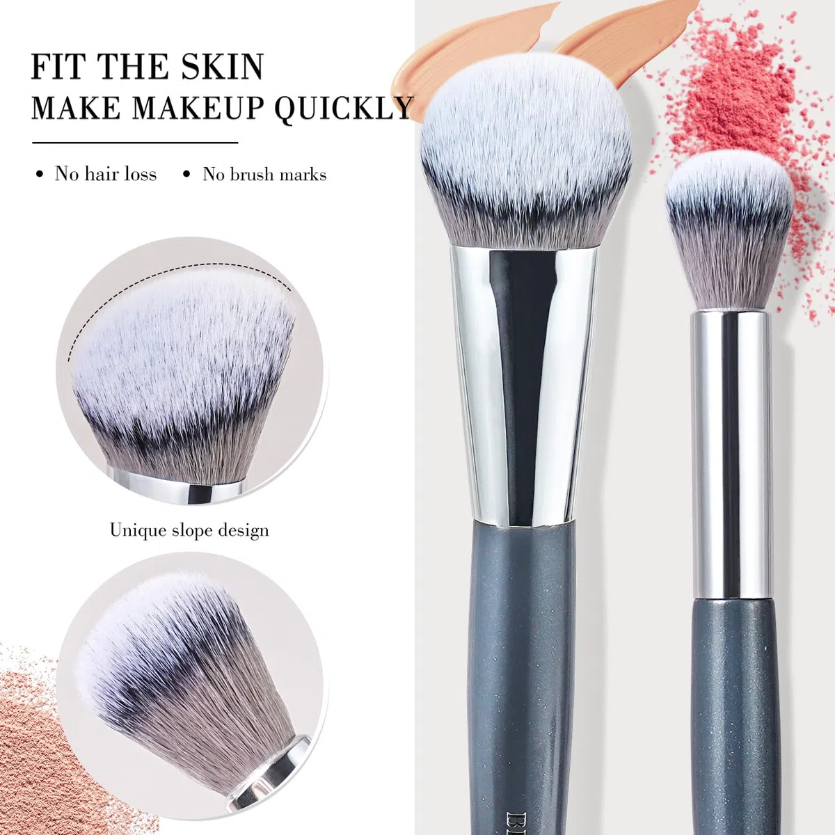 BEILI Brochas de Maquillaje,15 PCS Set de Brochas de Maquillaje Veganas,Base en Polvo Sombra de Ojos Mezcla Corrector Juego de Brochas para Pliegues Pinceles para Delineador de Cejas