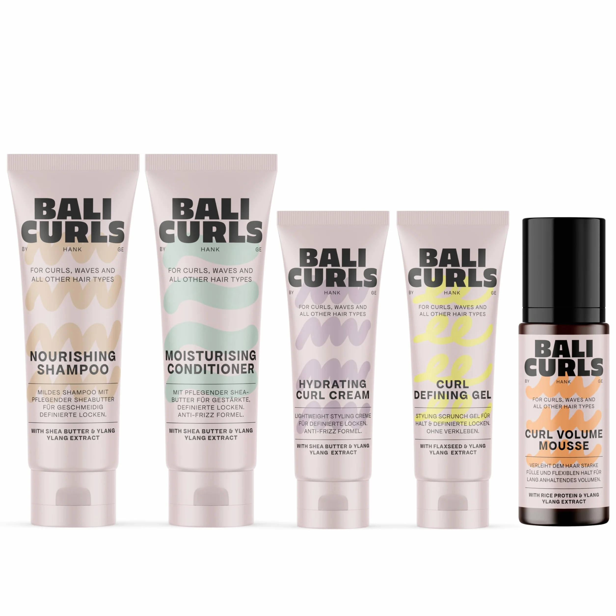 Bali Curl Travel Kit 4 – Tamaño de viaje para rizos definidos y saludables – Champú, acondicionador, crema de rizos y gel de definación – Kit de cuidado compacto para viajes, gimnasio y viajes