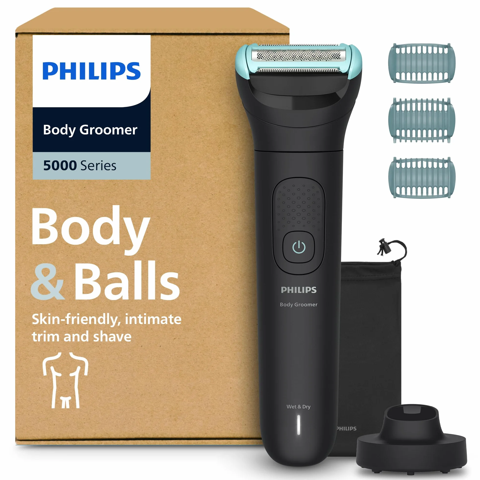 Philips Afeitadora Corporal Series 5000 - Recortadora para Hombre con Sistema Triple Protect, Afeita y Recorta la Zona Íntima, Apta para la Ducha, 100 min. de autonomía. BG5485/30
