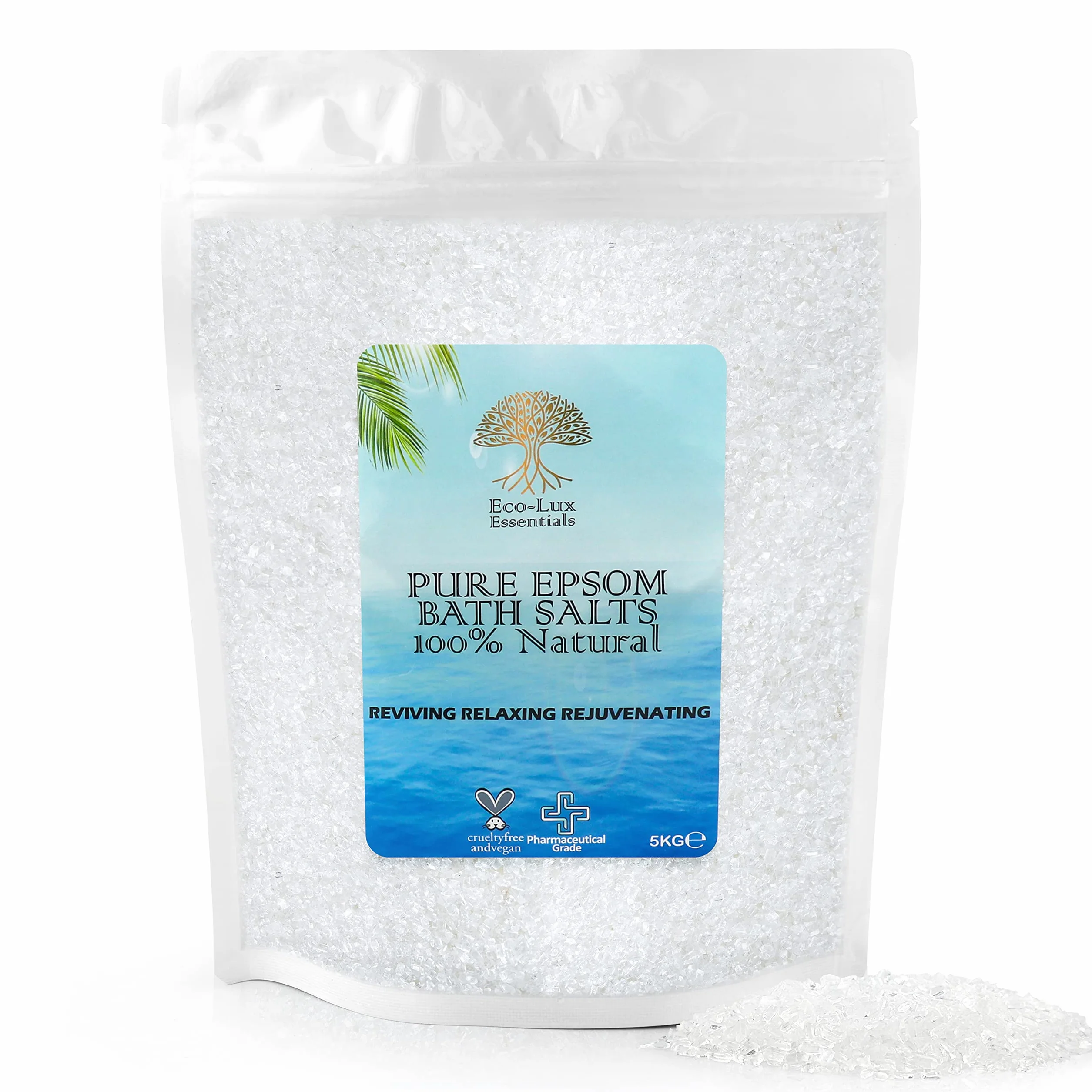Eco Lux UK - 5 kg de sales de Epsom Premium puras naturales (grado alimenticio) para aliviar músculos doloridos, rejuvenecedor y relajante, apoya el sueño
