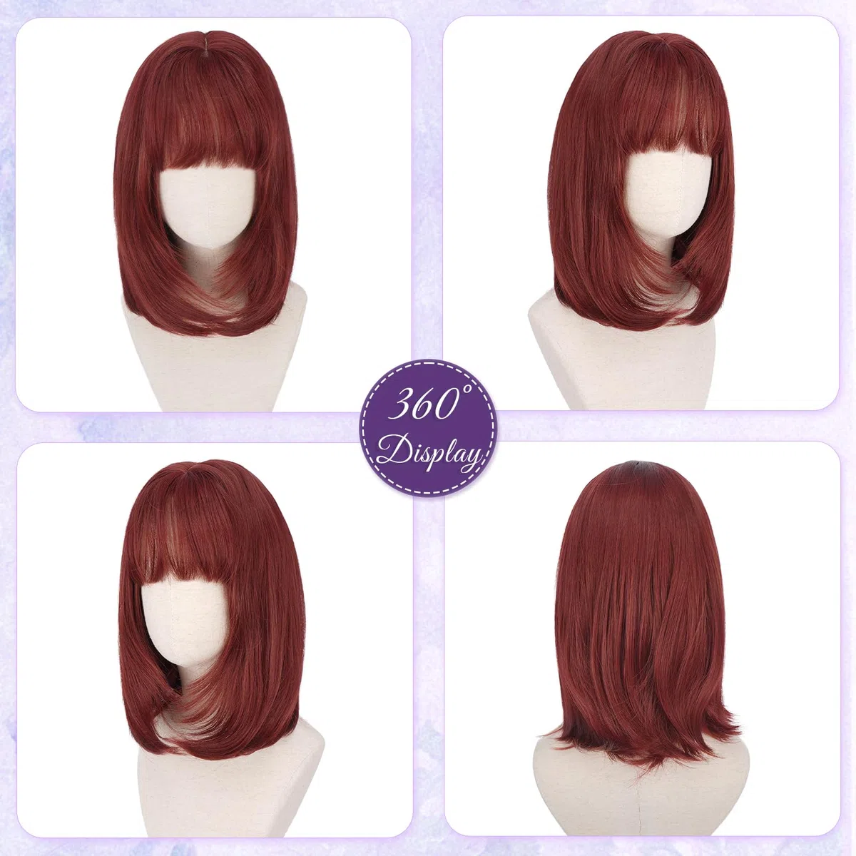 RUWISS Corta Rectas Bob Pelucas con Flequillo, 35 cm Rojo Cobrizo Bob Peluca Clásica y Versátil para Mujer Pelucas de Pelo Sintético en Capas para Uso Diario Cosplay Fiestas en Festival de Música