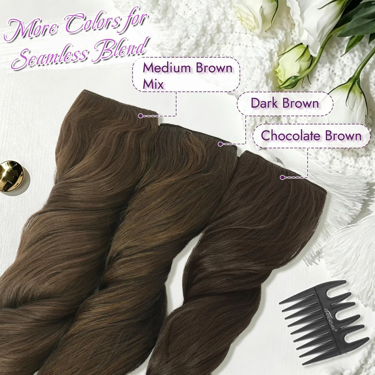 BARSDAR 2 Piezas Hilo Invisible Extensiones de Cabello, 50cm Ondulado Layered Sintética Clip in Marrón Hair Extensions para Mujer Aspecto Natural Lace Weft Invisible Wire Postizos, Chocolate Marrón