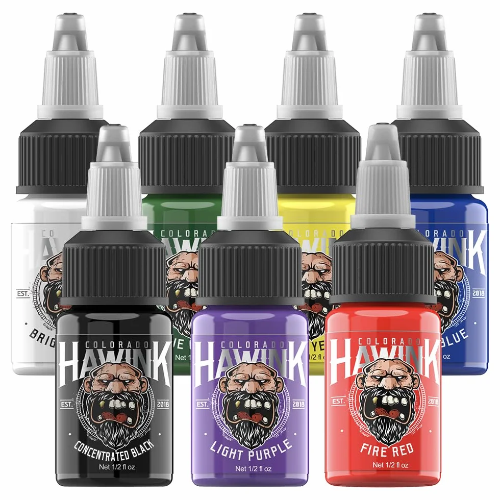 HAWINK Tinta Kit Tatuaje Profesional 0,5oz (15ml) 7 Botellas Tattoo Ink Kit