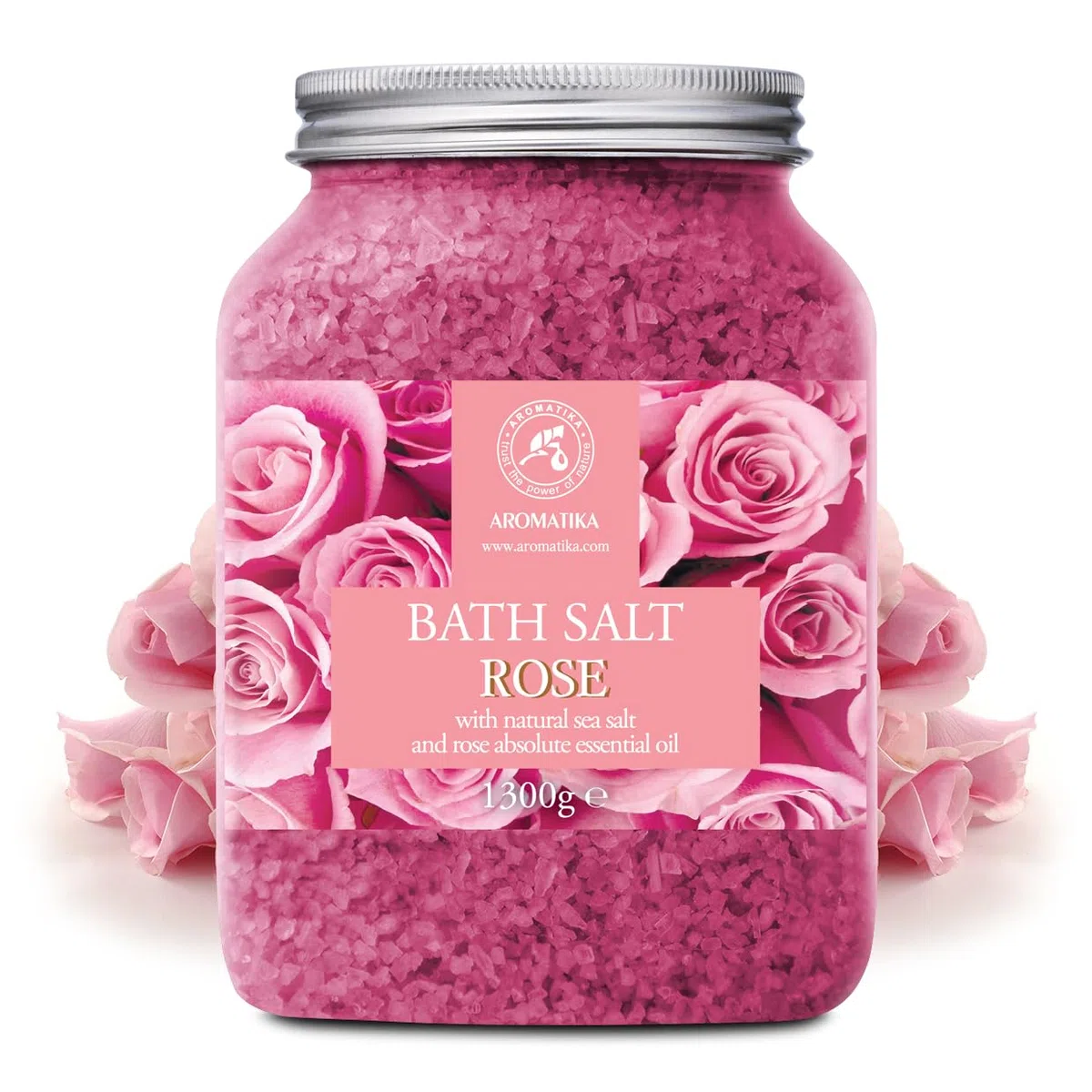 Sal de Baño de Rosas 1300g - Sal Marina con Aceite Esencial de Palisandro 100% Natural - Sal de Baño Natural Rosas para Dormir Bien - Alivio del Estrés - Belleza - Corporal - Relajación