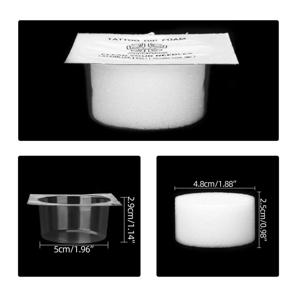 Atomus 36pcs sumergir la aguja de tatuaje de espuma limpiar la taza sumergir enjuagar la cabeza de la capucha sumergir la aguja de tinta profesional sumergir la espuma limpiar