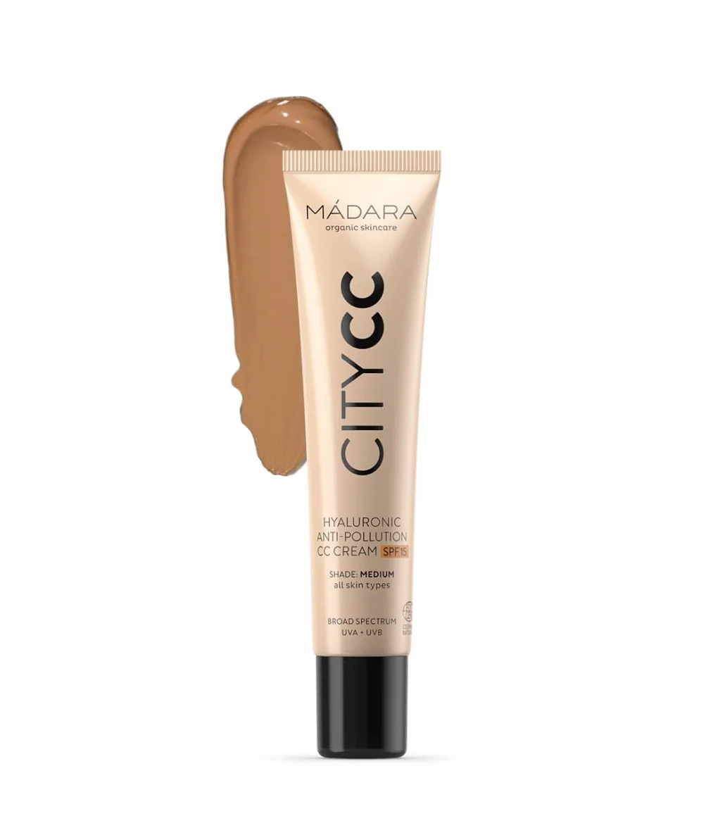 MÁDARA Organic Skincare | CITY CC Crema CC Antipolución con Ácido Hialurónico SPF15#Medium 40 ml – Con Ácido Hialurónico y Protección Solar de Amplio Espectro UVA/UVB, Textura Ligera y Sedosa