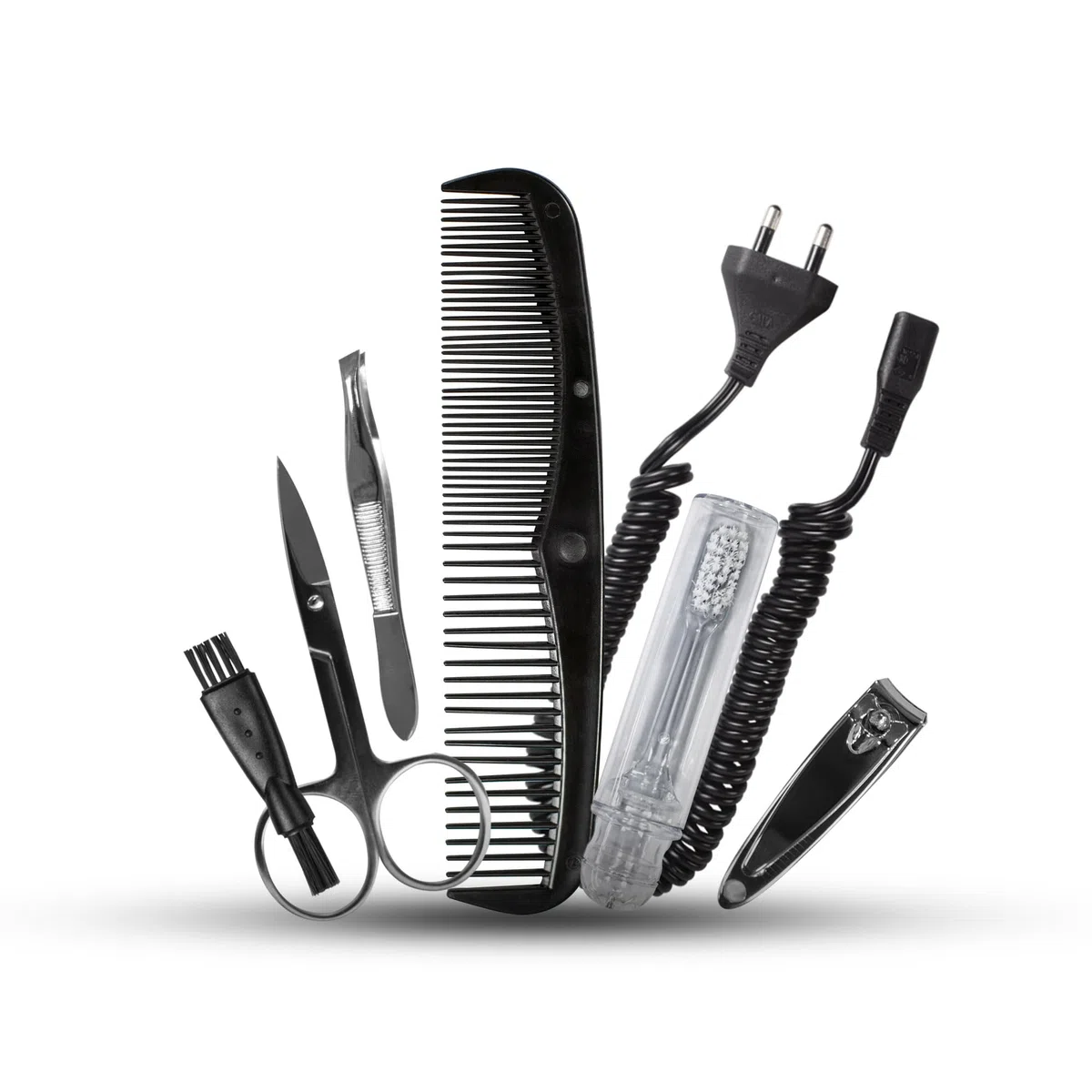 Wahl Travel Shaver Kit, Recargable, Lámina Flexible, Incluye Cepillo de Dientes, Lima de Uñas, Tijeras de Uñas, Pinzas, Peine, Sin Arañazos, Perfecto para Viajar, Pequeño, Estuche de Viaje, Plata