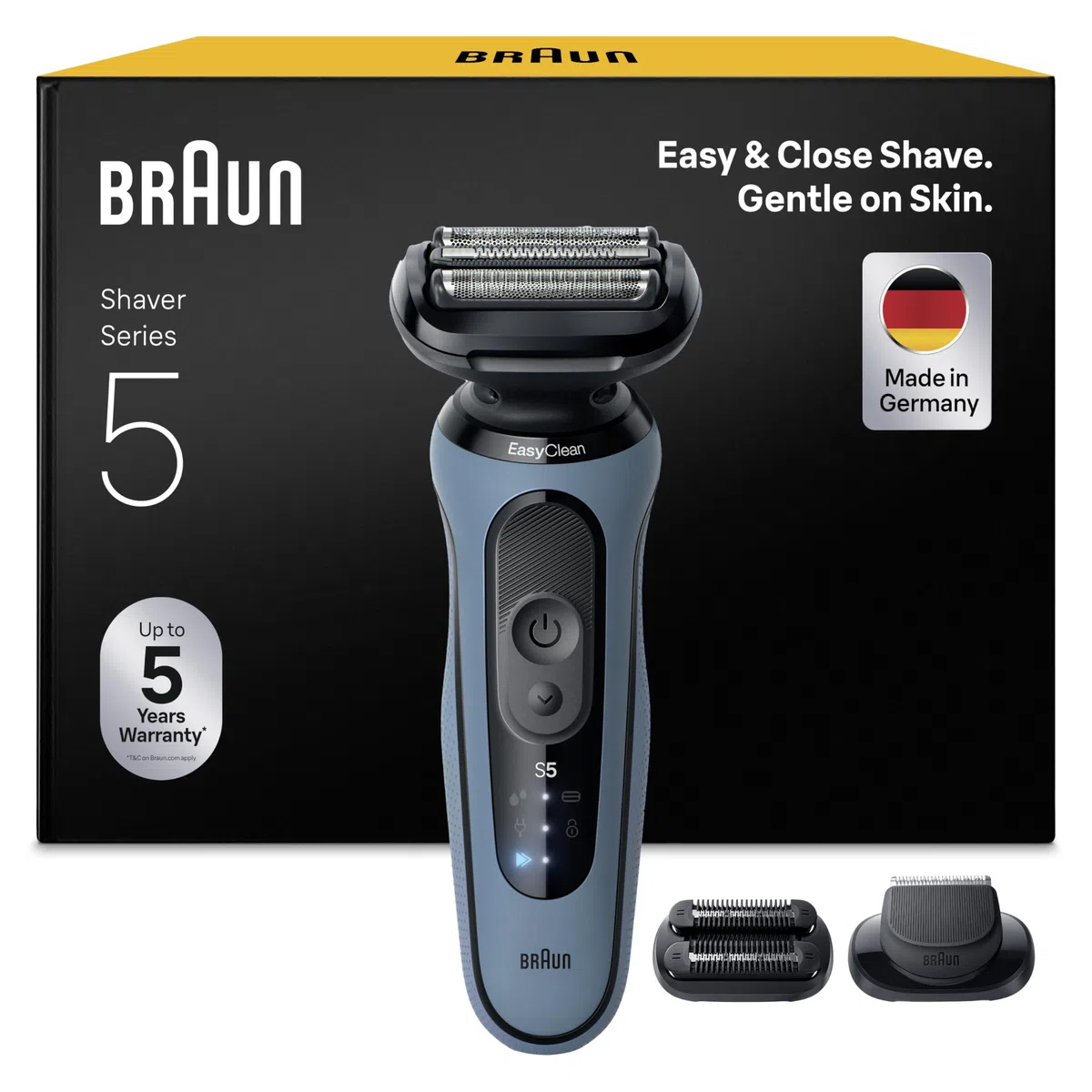 Braun Series 5 Afeitadora Eléctrica Hombre, 52-A1820SI, Azul | Máquina de Afeitar Barba en Seco Y en Mojado, 2 Modos de Afeitado, Recargable, 50 Min de Uso, 2 Accesorios