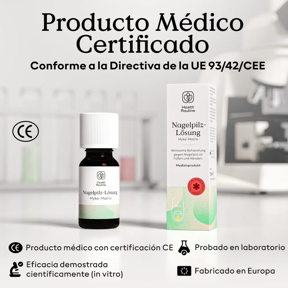 Health Routine Myko-Matrix solución antimicótica para uñas — Dispositivo médico CE para uñas dañadas — Tratamiento con aceite de árbol de té y aceites esenciales — desarrollado en Austria