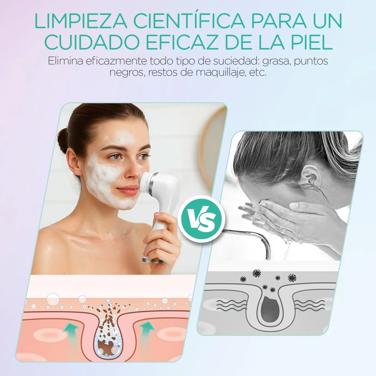 VOYOR Cepillo Limpiador Facial para Limpieza Profunda y Exfoliación Limpiador Facial Electrico con Tres Cabezales de Recambio Diferentes Cepillo Facial Impermeable Tres Velocidades Ajustables FB101
