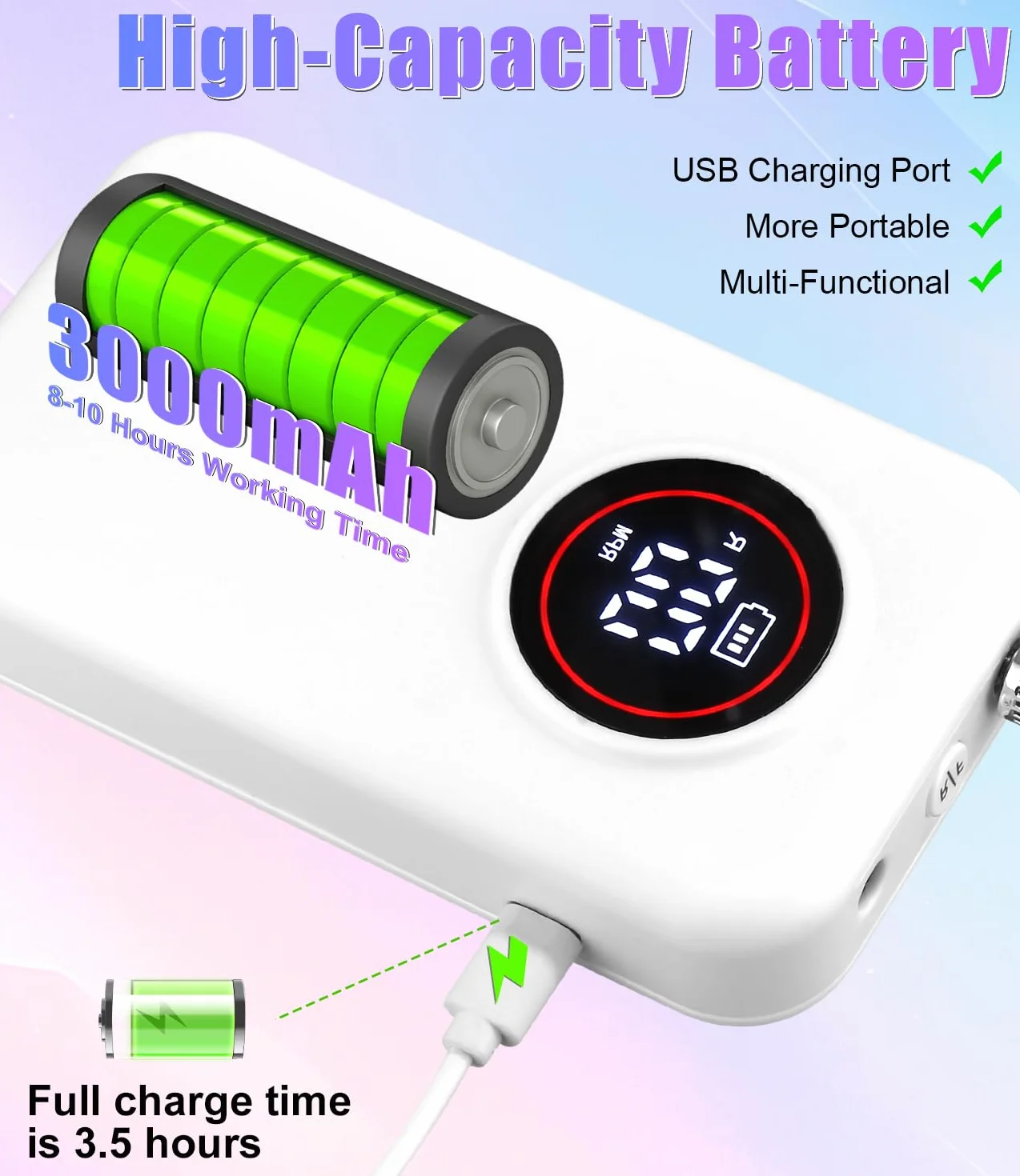 Torno para Uñas Profesional, 45,000RPM Lima Electrica Uñas, Velocidad Ajustable,Set de Accesorios para Manicura y Pedicura con Brocas de Cerámica,para Uso Doméstico Salones de Uñas