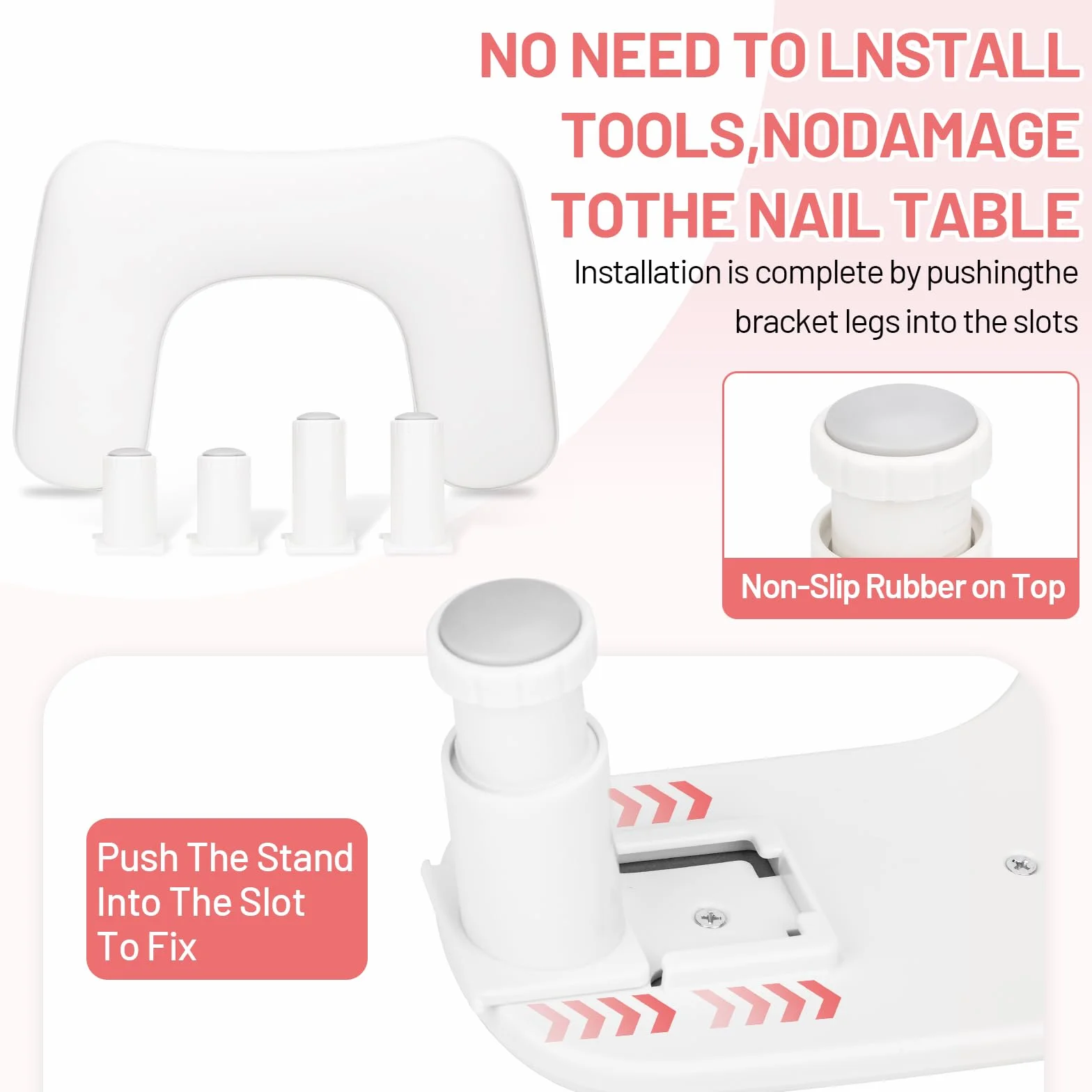 Reposabrazos para Uñas de U para manicura – Reposamanos para Uñas,Almohadilla para manos ajustable en altura de cuero PU antideslizante,cojín de apoyo para técnicas de uñas – Blanco