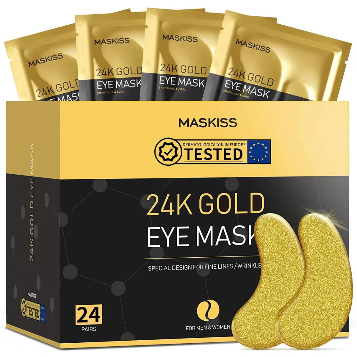 Parches para debajo de los ojos (24 pares) - Mascarillas gel ojos de oro de 24K Cuidado de la piel enriquecido con abundante colágeno, ácido hialurónico almohadillas