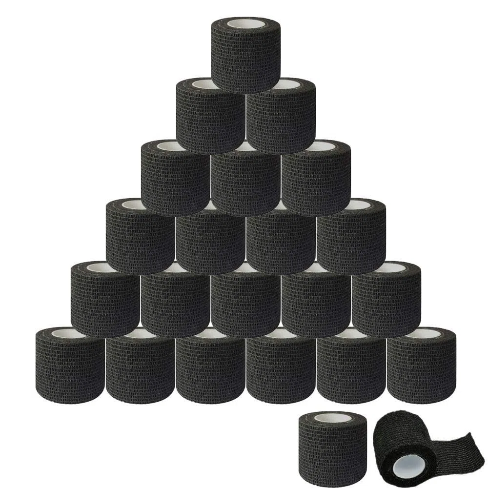 24pcs Tattoo Grip Cover Wrap, s 2 "x 5 yardas desechable Cohesive Tattoo Grip Cinta de vendaje Negro Autoadhesivo Wrap, Cinta de vendaje elástico (24pcs)