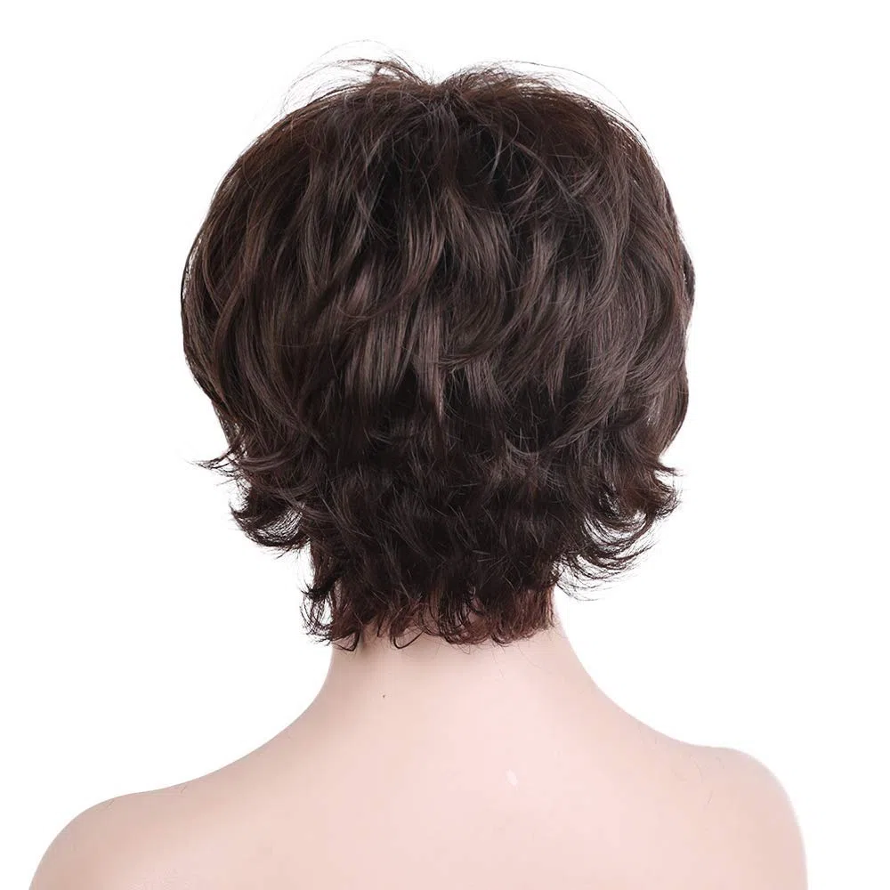 HAIRCUBE pelucas de pelo corto para mujeres con flequillo peluca de cabello humano natural Castaño