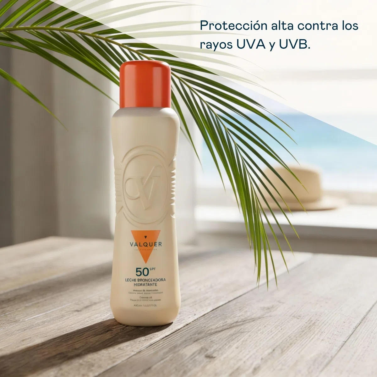 VALQUER Leche Bronceadora Hidratante de Zanahoria SPF 50 | Crema Protectora Solar Facial y Corporal contra Rayos UV | Antioxidante y Regeneradora con Vitamina E | Bronceado Natural | 480 ml