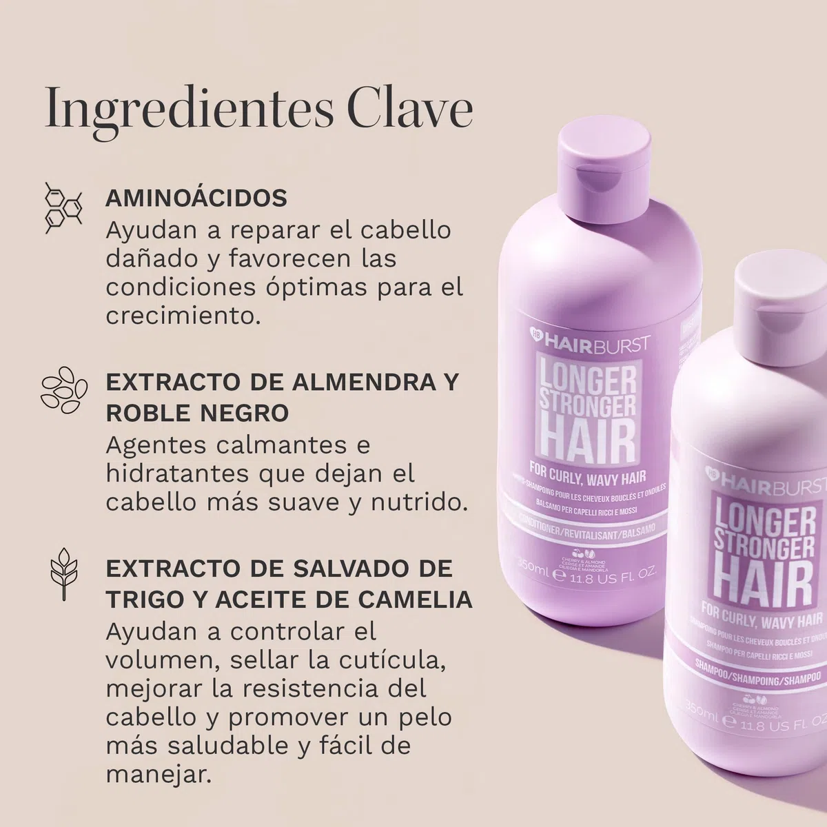 HAIR BURST Champú y Acondicionador para Rizos — Sin Sulfatos parabenos, Método CGM - Aminoácidos, Almendra, Aceite de Cereza - Anti-encrespamiento e Hidratante