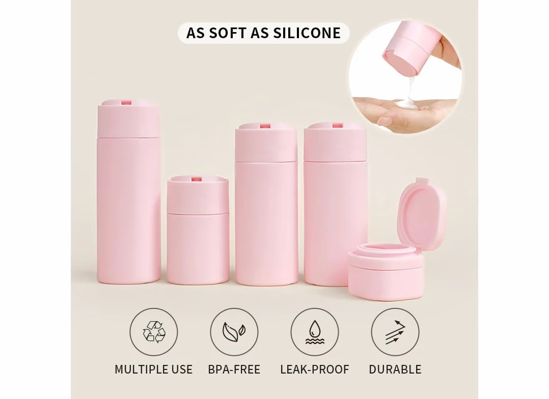 Paquete de 5 Botellas de Viaje Breves y Modernas aprobadas por la TSA, sin BPA, Botellas Recargables para cosméticos, champú, Crema, acondicionador... (Nordic Ancient Antique White)