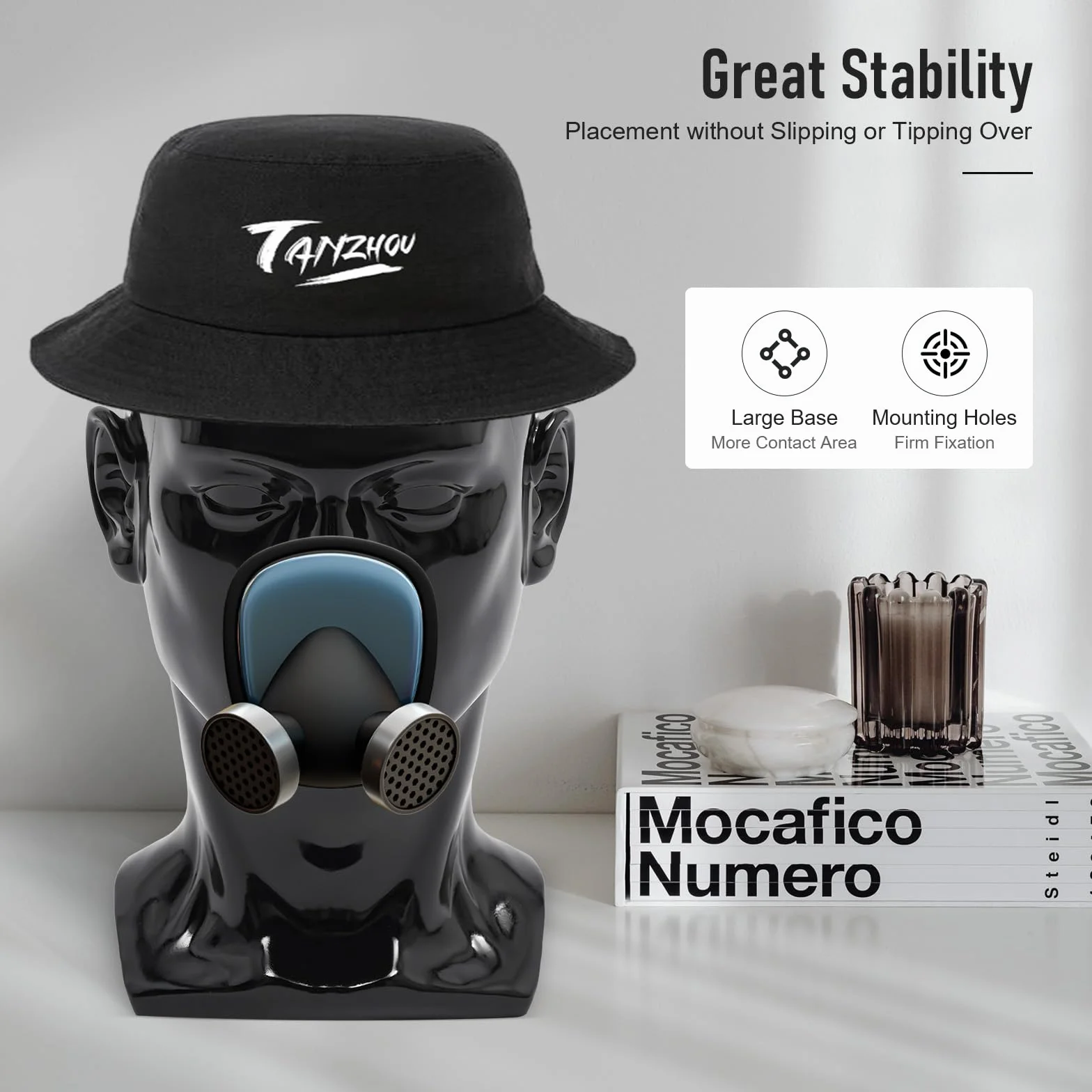 Cabeza masculina de PVC para peluca, cabeza decorativa, maniquí, sombreros y gafas, 50 x 30 cm, negro claro