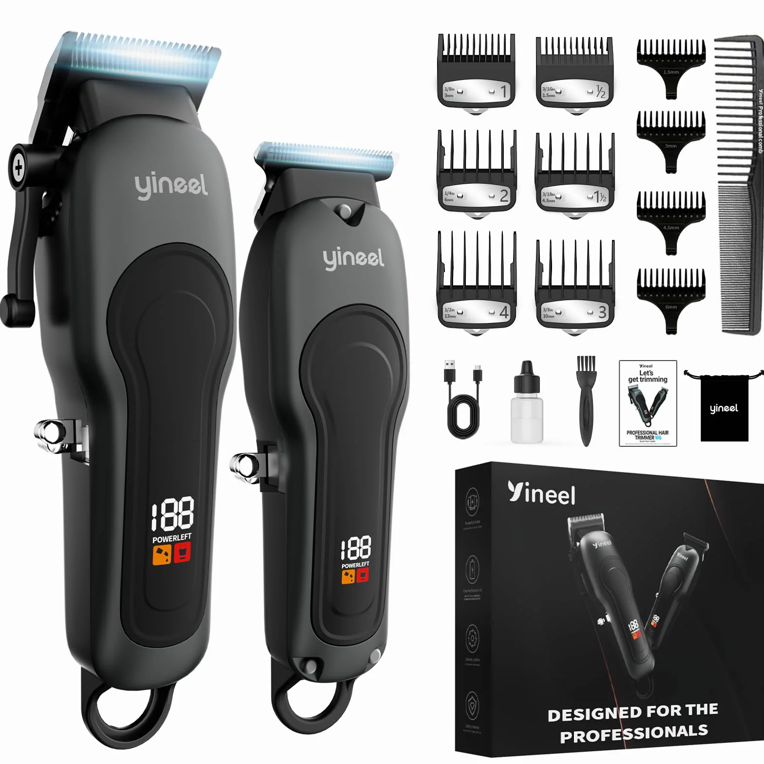 Maquina de Cortar Pelo Hombre, Yineel W6 Kit Profesional Inalámbrico de Cortadora y Recortadora de Cabello y Barba- Ideal para Corte de Cabello, Barba y Uso en Niños - Regalo Perfecto