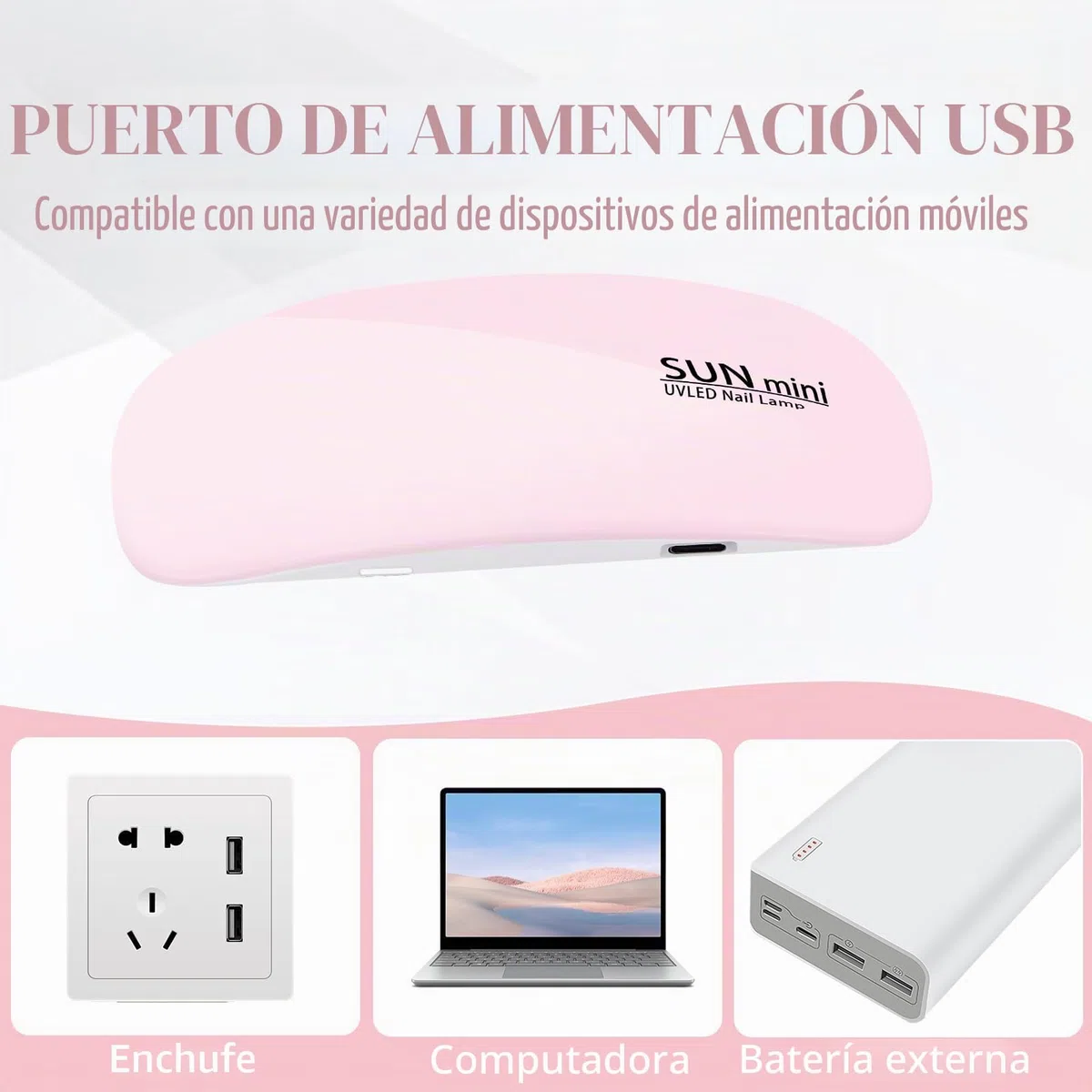 Pavlleen Mini Lampara UV Led Uñas, Secador de Uñas con Cable USB, Portable Plegable Lámpara Led Uñas de Gel con Temporizador 60s y 120s, para Salón de Uñas, Hogar, Viajar (Rosa)