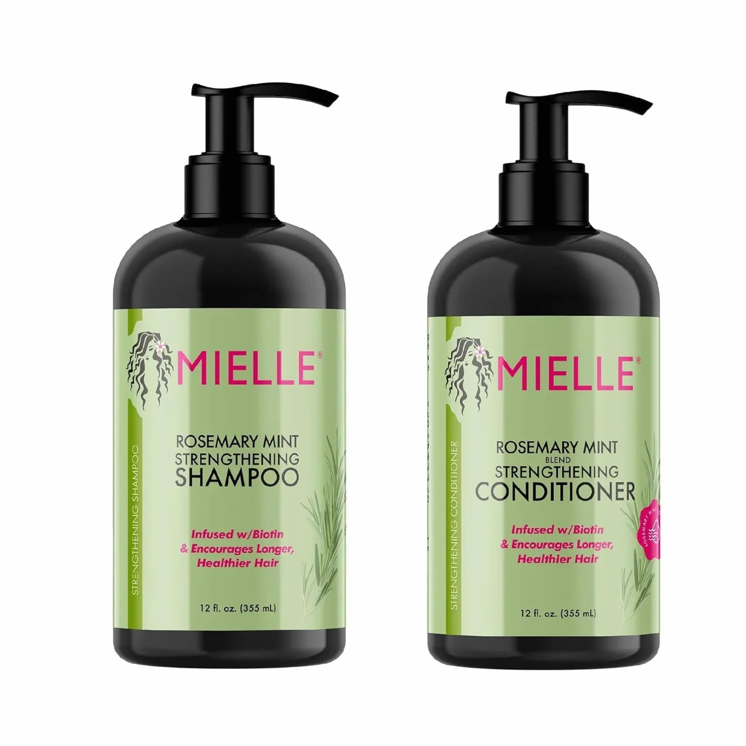 Mielle - Menta de romero, infusión de biotina, productos para el crecimiento y fuerza del cabello, juego de champú y acondicionador para peinar, 2 unidades