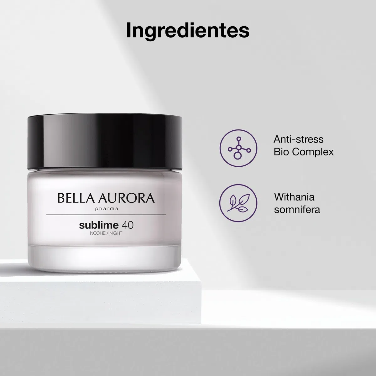 BELLA AURORA - Sublime 40 50 ml, Crema de Noche Antiedad, Tratamiento Iluminador, Pieles Expuestas al Estrés y al Cansancio, Atenúa Arrugas y Líneas de Expresión