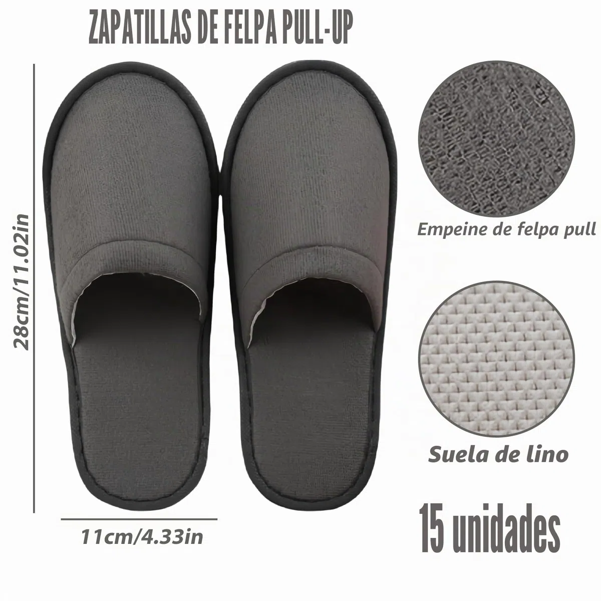 15 pares de zapatillas de hotel gris: zapatillas antideslizantes desechables, cómodas y transpirables, juego de zapatillas de casa de invitados, zapatillas de rizo unisex, para huéspedes de