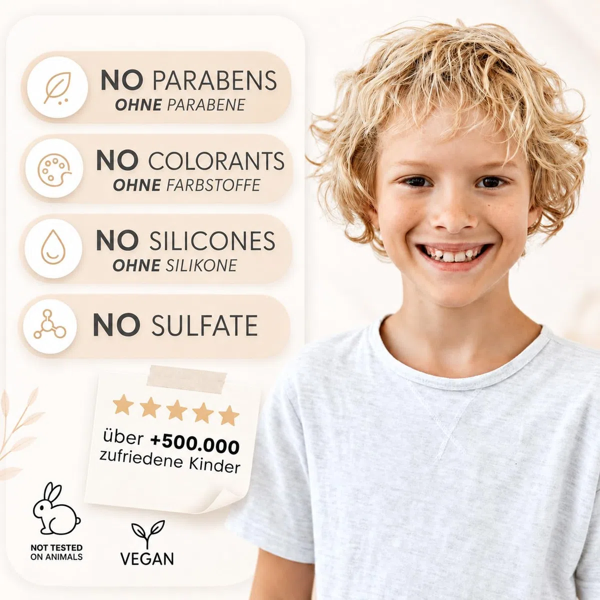 Espuma de peinado para niños | fragancia neutra | sin parabenos, siliconas, sulfatos ni colorantes | vegana | para niñas y niños | nouni kids | 100ml