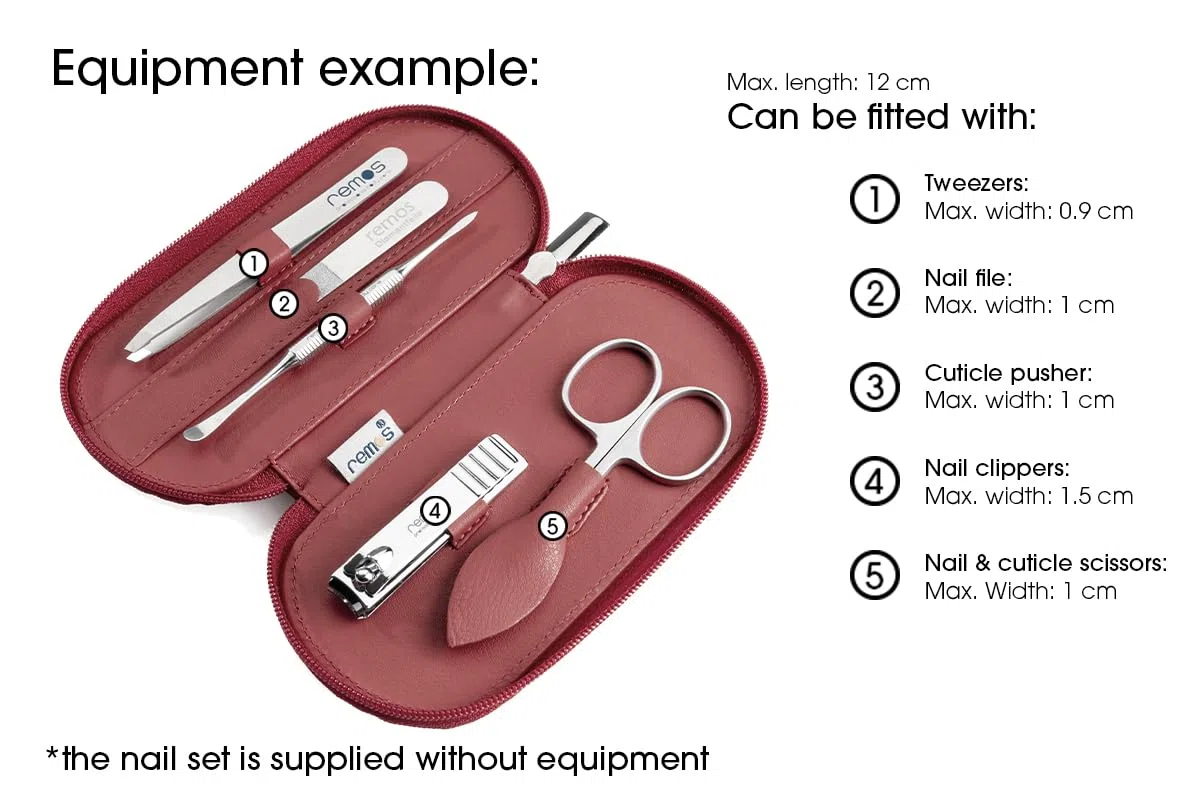 REMOS Estuche manicura vacío de Piel auténtica para equipar con 5 Instrumentos - Rojo