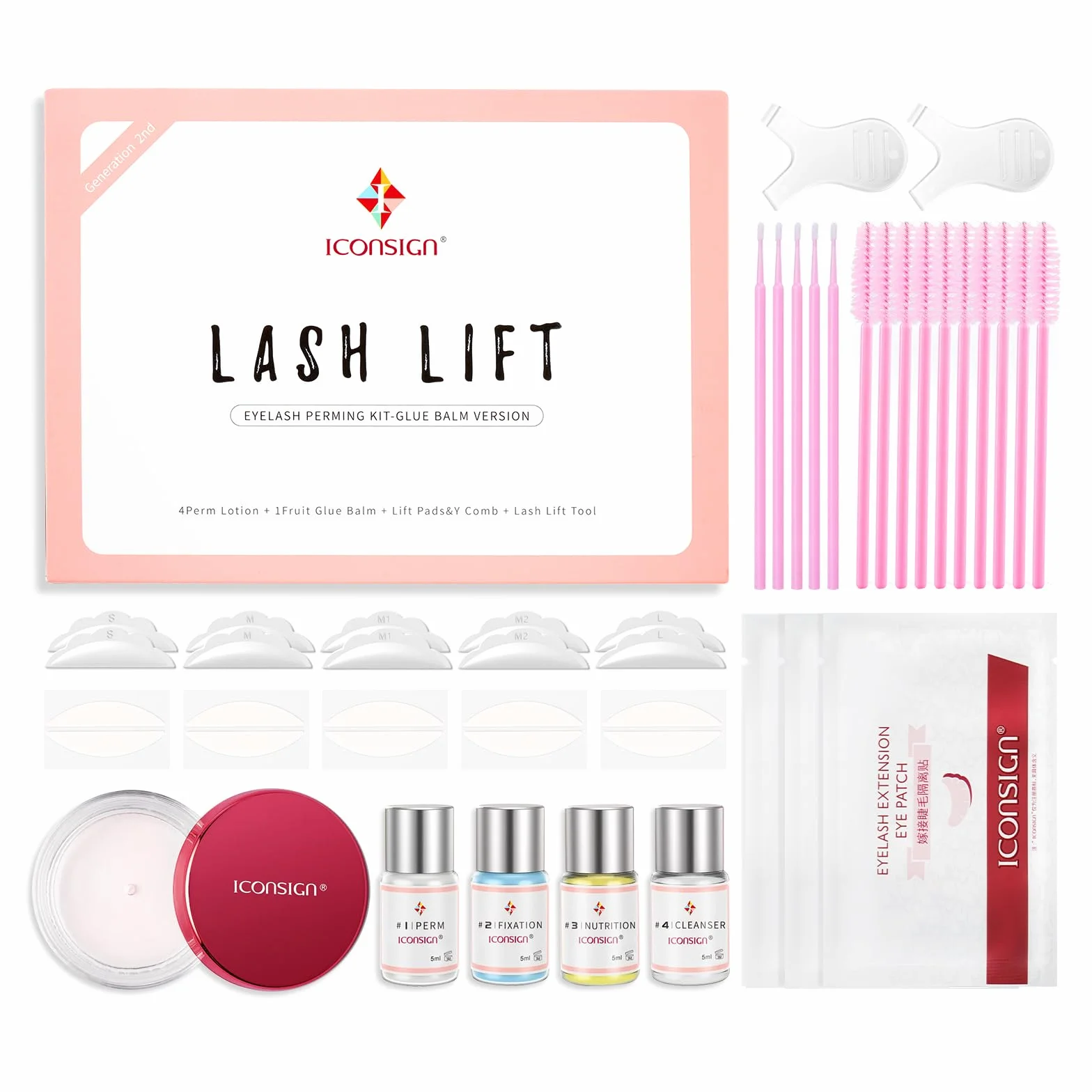 ICONSGIN Kit Mejorado de Elevación de Pestañas, Kit de Permanente de Pestañas con Bálsamo de Pegamento Elevador de Pestañas Semi-Permanente, Calidad de Salón de Belleza