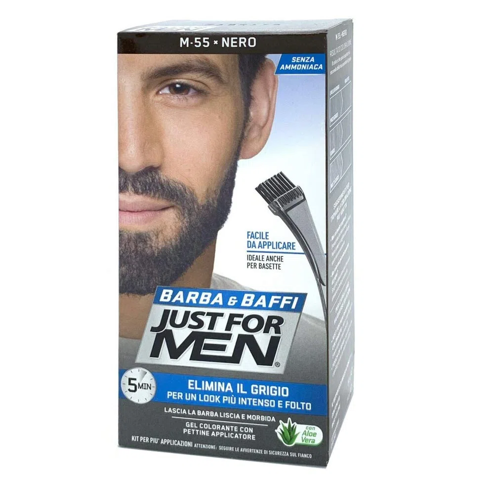 Just for Men Barba y Bigote, tinte para barba para hombre, color negro, elimina las canas, con peine aplicador, M55