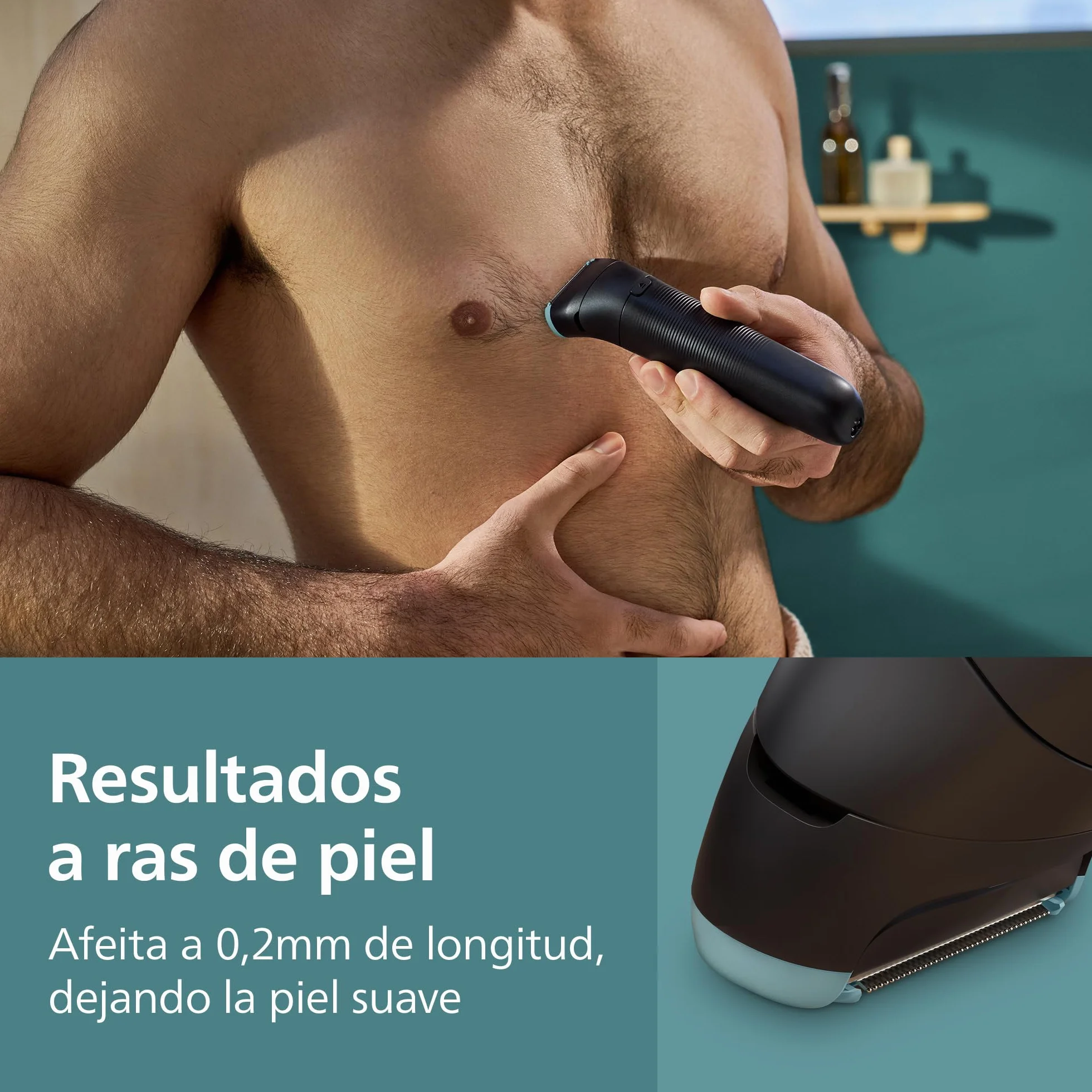 Philips Afeitadora Corporal Series 5000 - Recortadora para Hombre con Sistema Triple Protect, Afeita y Recorta la Zona Íntima, Apta para la Ducha, 100 min. de autonomía. BG5485/30