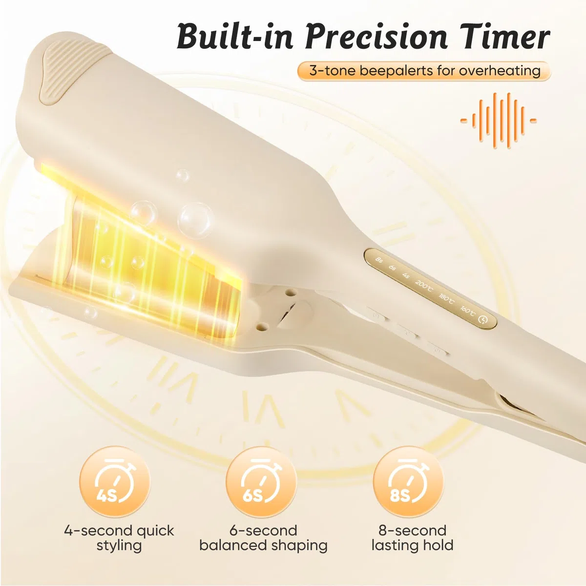 Plancha onduladora para el cabello con grandes ondas de 32 mm, 3 temperaturas ajustables, calentamiento rápido, pantalla LCD, protección contra el calor, temporizador integrado y apagado automático