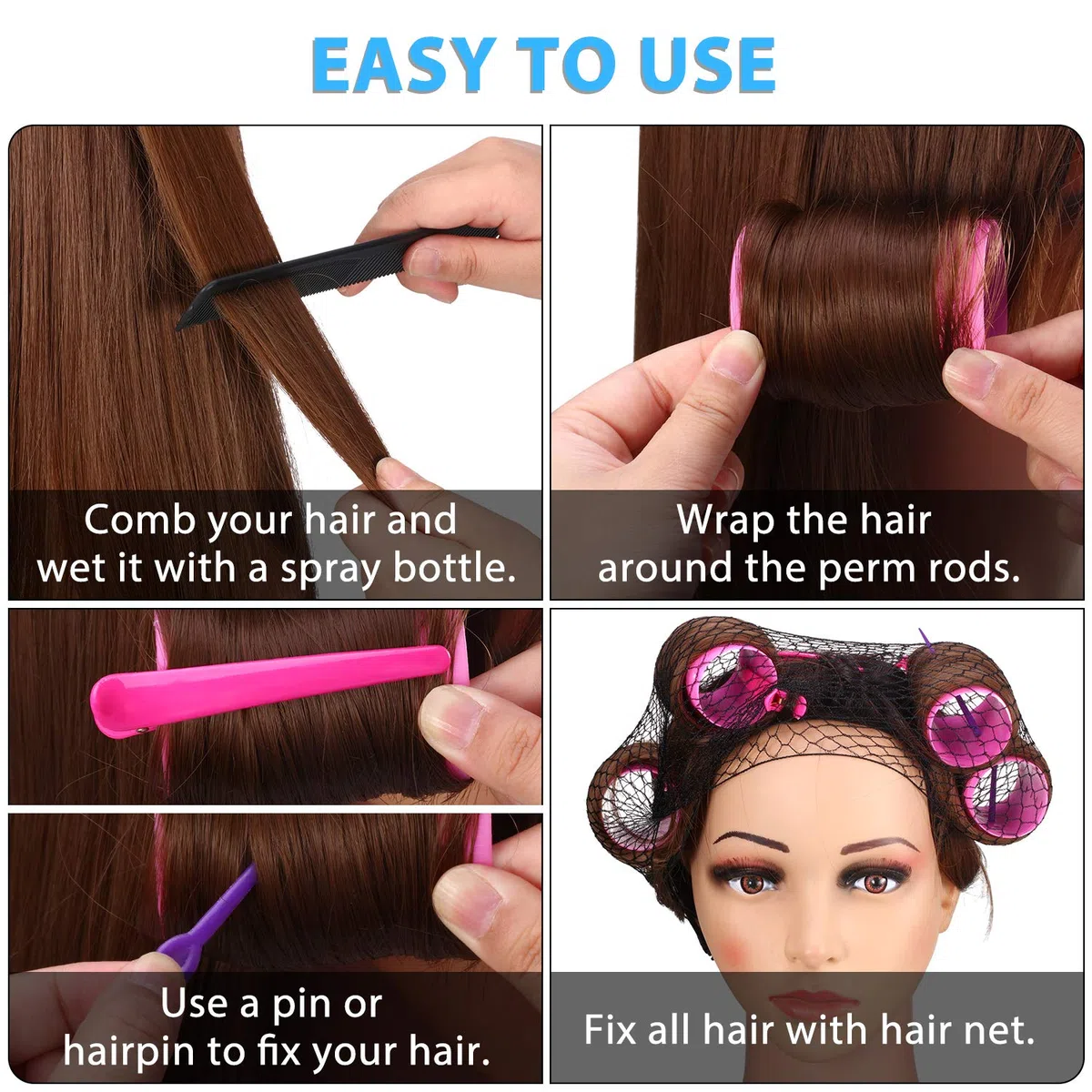 Willbond Set de 141 Rulos de Pelo con 60 Palillo Rodillos de Pelo, 20 Pinzas de Pelo y Pelo Negra Herramienta de Peinado