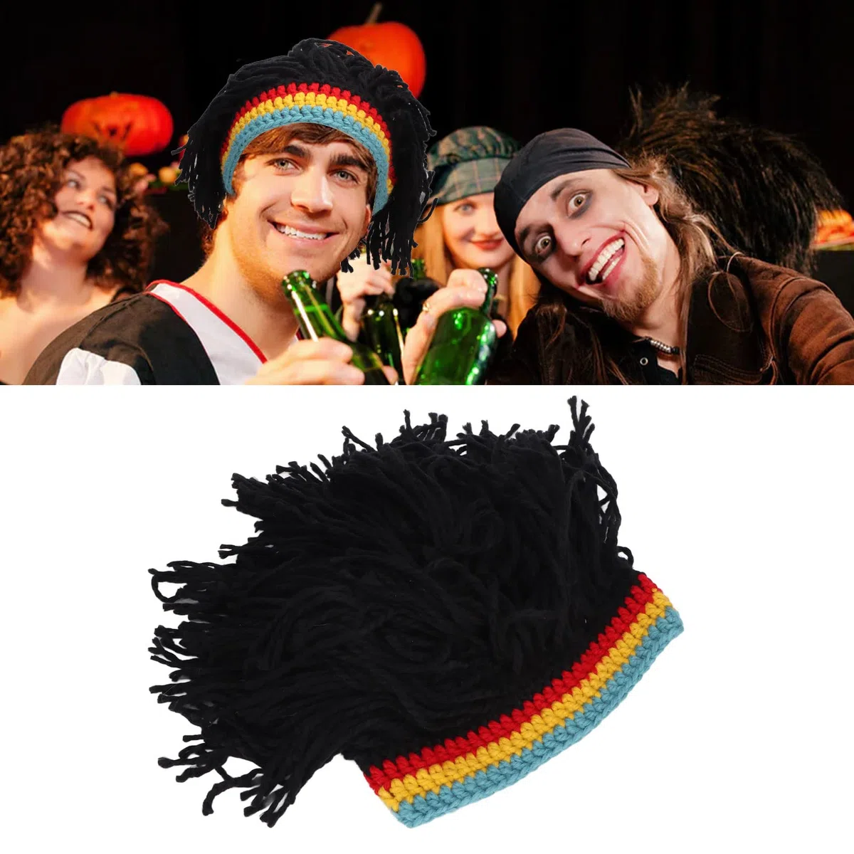 Topyond Gorros De Peluca Divertidos De Punto Alta Elasticidad Mantener Caliente Gorro De Punto con Rastas Sombreros Hombres Ropa De Invierno para Hombres Navidad Halloween Pelucas Para Niñas