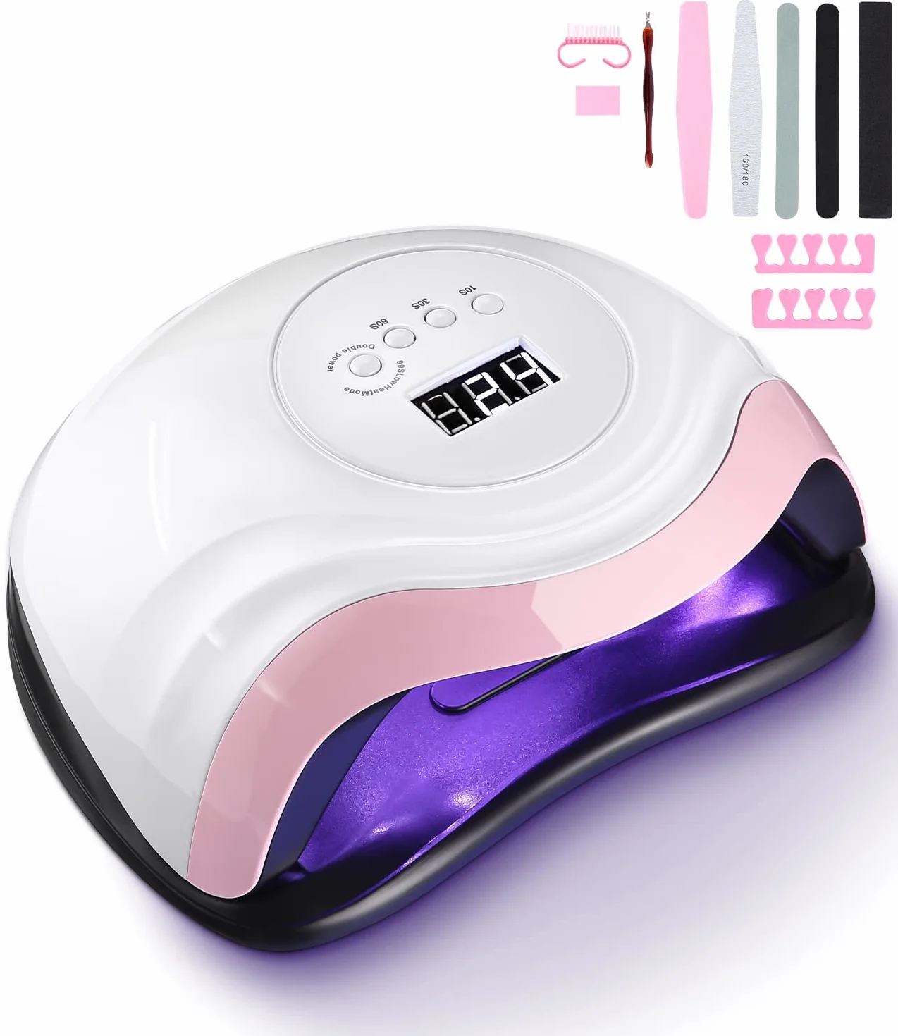 168W Lámpara UV Seca Uñas, Lámparas de Uñas Profesional Secado Rápido 36 LEDs, 4 Temporizadores de 10/30/60s/99 Gran Pantalla LCD base Desmontable (Elegant-White Pink)