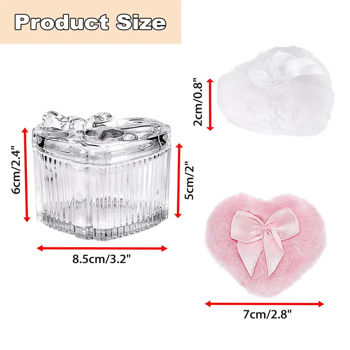 Recipiente para polvos corporales con borla para polvos de bebé, caja de cristal transparente con 2 borlas de polvo para polvos sueltos, talco para mujeres y niñas, regalo para cumpleaños