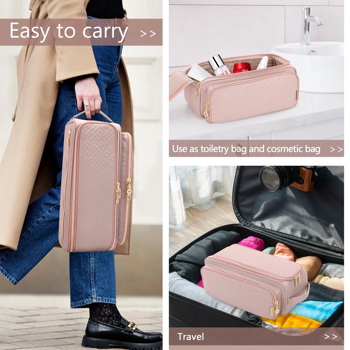 YARWO Bolsa Viaje para Herramientas para el Cabello con Estera Resistente al Calor, Bolsas Organizadoras para Herramientas de Peluquería Compatible con Planchas para el Pelo, Styler y Accesorios, Rosa