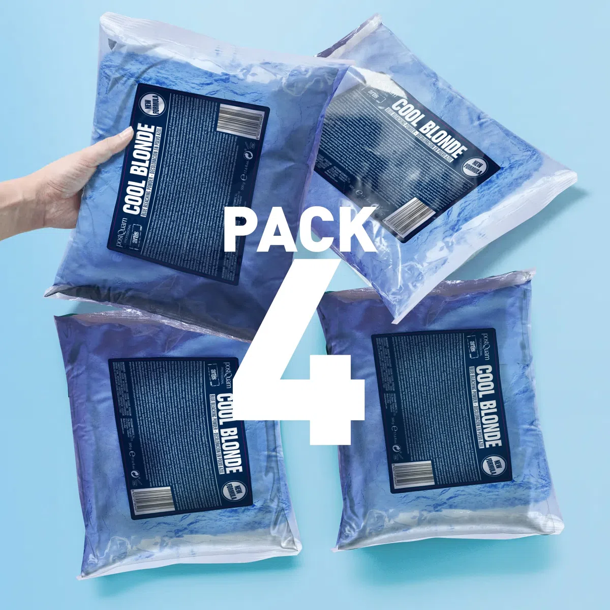 PostQuam - Polvo Decolorante Azul Cool Blonde - Pack 4x500g - Aclara hasta 9 Tonos - Decoloración Profesional para Cabello - Bajo Olor a Amoníaco - Polvo Microgranulado Compacto