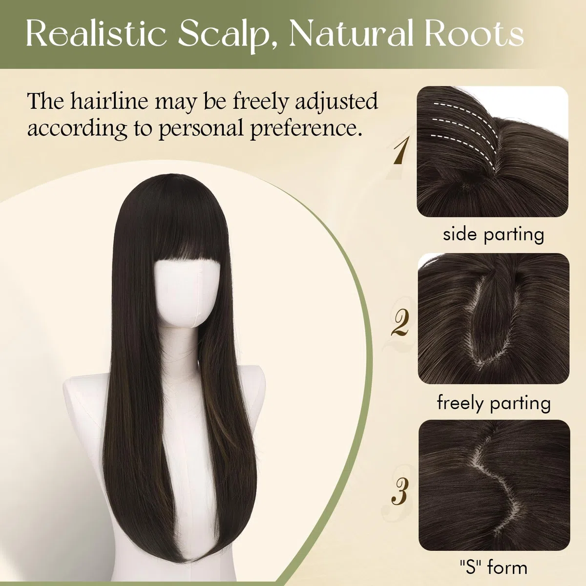 Sofeiyan Negro Natural Peluca con Flequillo,60 cm Pelucas Larga y Lisa de,Sintética Resistente al Calor Peluca Natural Elegante para Mujer,para Diarios Citas Fiesta Vacaciones
