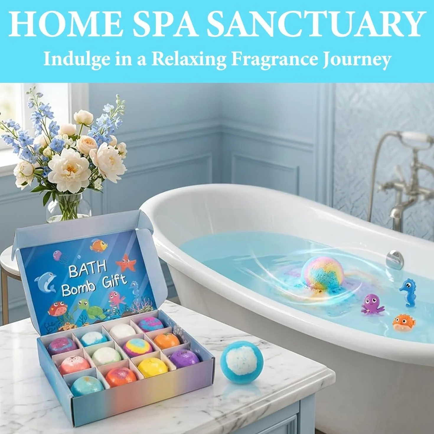 STOAT Bombas de Baño Niños con Sorpresa, 12Pcs Caja Regalo con Juguetes, Naturales Bio, Espuma Baño Suave para Niños y Niñas