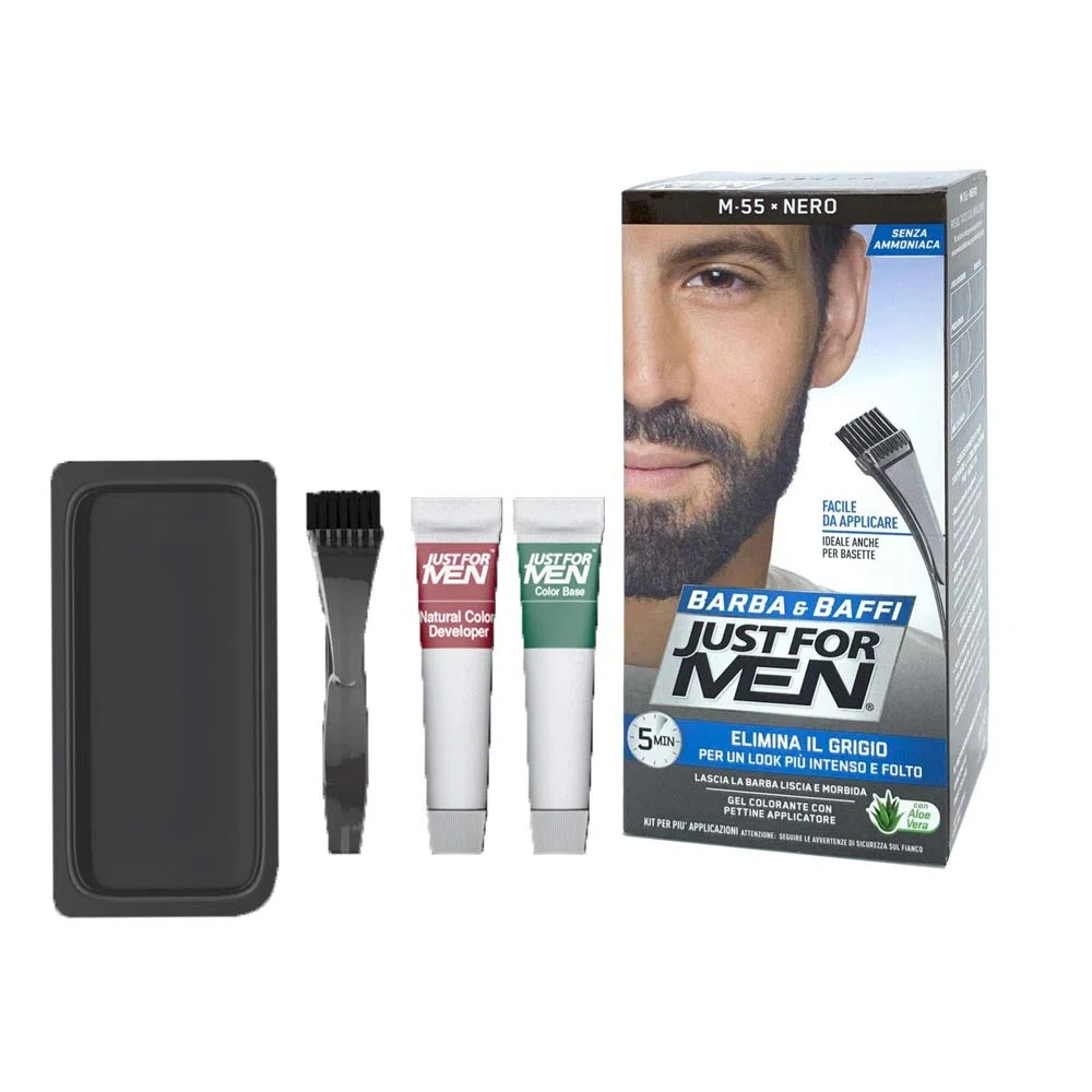 Just for Men Barba y Bigote, tinte para barba para hombre, color negro, elimina las canas, con peine aplicador, M55