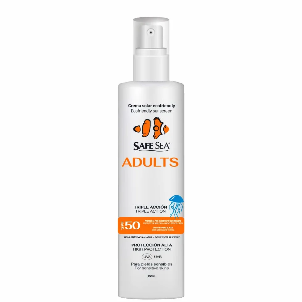 SAFE SEA - Solar Medusas Crema Solar 50 SPF Adultos 250ml | Protector Solar 50 Eco-Friendly | Spray Solar 50 | Proteccion Solar 50 SPF | Antimedusas