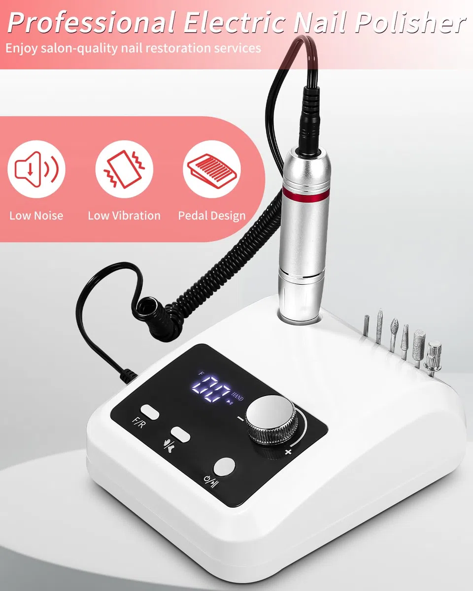 Torno para Uñas Profesional 45000 rpm, Drill para Uñas Profesional, Nail Drill, Lima Electrica Uñas, Torno Pedicura para Manicura, Pulido y Eliminación de gel de Uñas Acrílicas