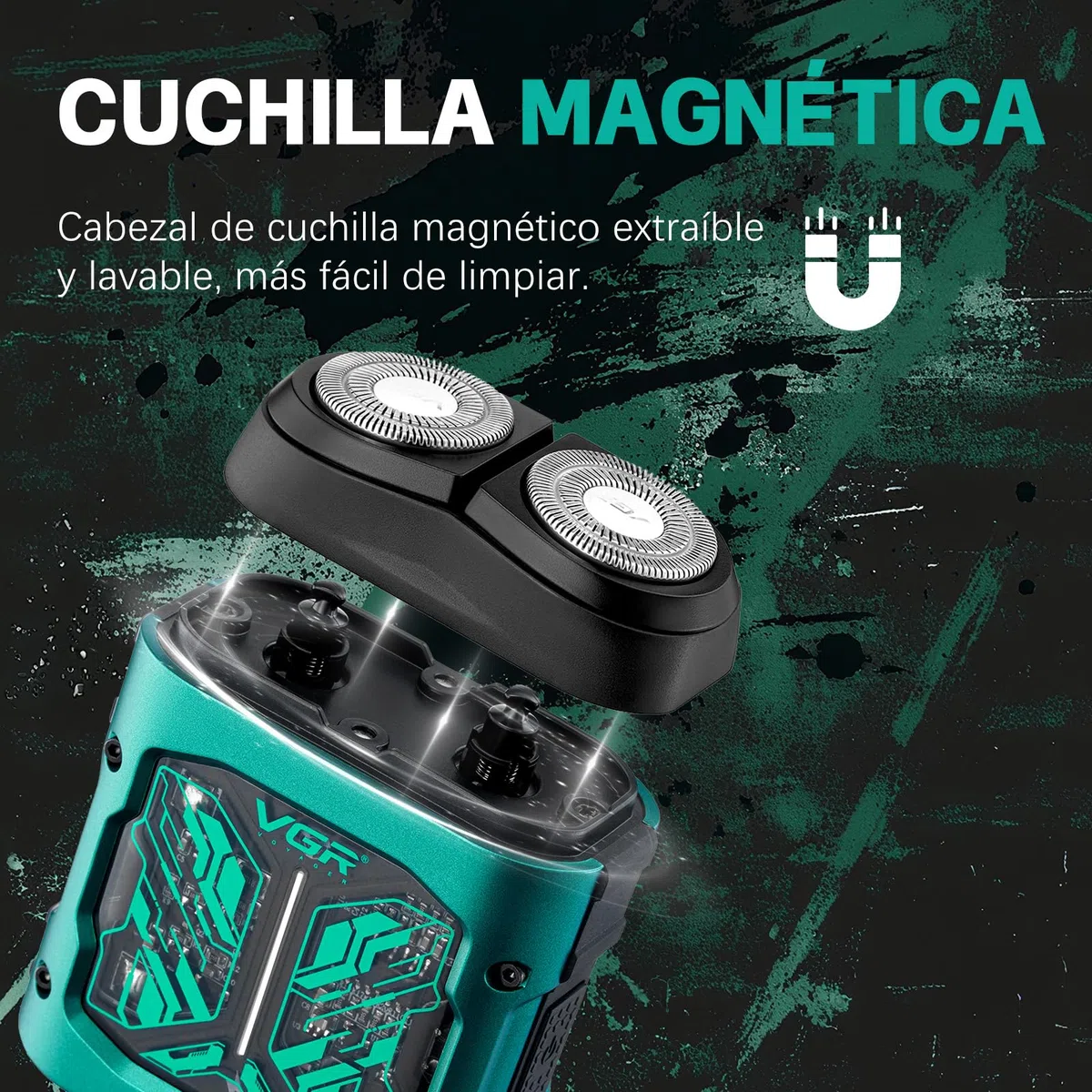 VGR 344 Mini Afeitadora Electrica Hombre, Afeitadora Electrica Hombre Portátil de Viaje con Cuchillas Giratorias Dobles Magnéticas Para Una Fácil Limpieza, Resistente al Agua IPX6, Carga USB, Verde