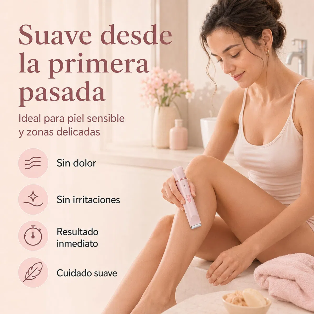 Sanuvia Depiladora Íntima – Herramienta de Cuidado para Zonas Sensibles, Depilación Suave sin Irritaciones, Diseño Impermeable (Rosa)