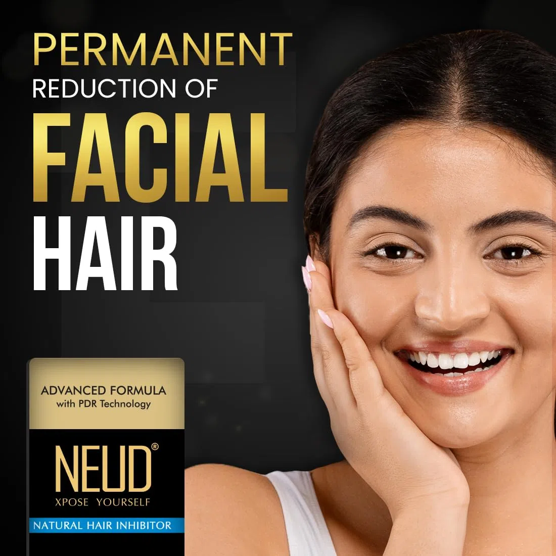 NEUD Inhibidor de cabello natural para la reducción permanente del cuerpo y el vello facial no deseados en hombres y mujeres, paquete de 1